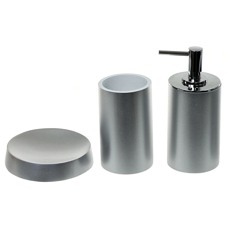 Bathroom Accessory Set, Gedy YU280-73, Silver Finish Bathroom Accessory Set With Tall Soap Dispenser
